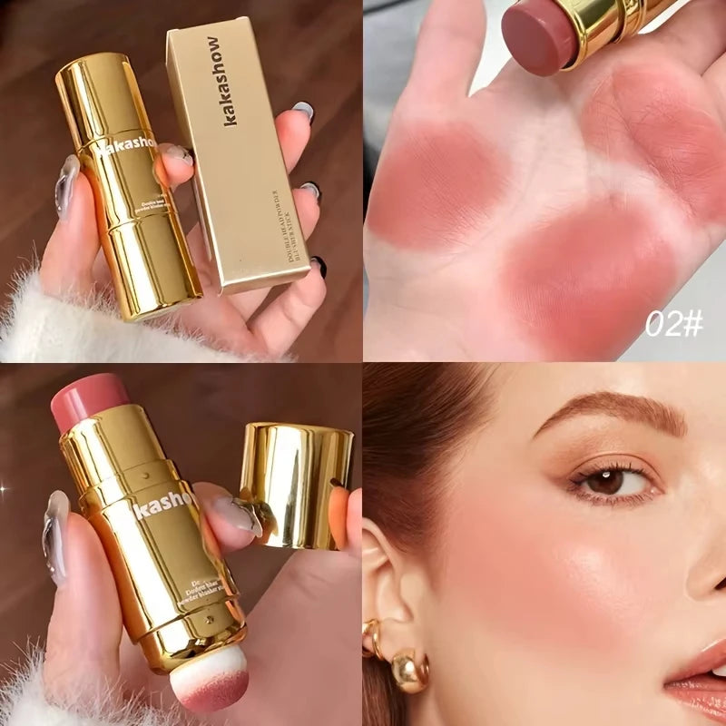 Barra de Rubor Cremoso 2 en 1 con Esponja - Rubor en Barra Larga Duración Acabado Natural para Mejillas y Labios