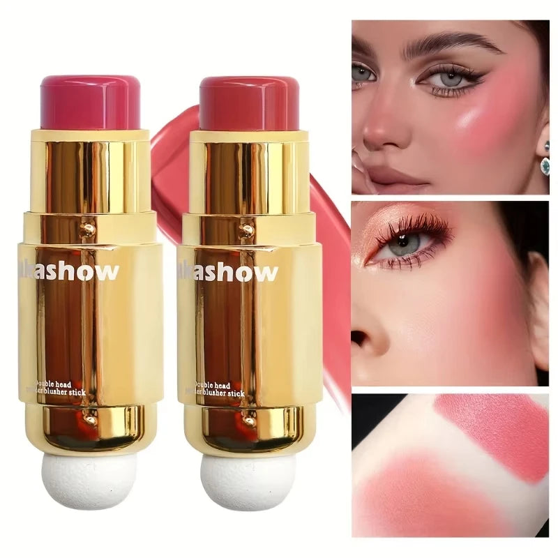 Barra de Rubor Cremoso 2 en 1 con Esponja - Rubor en Barra Larga Duración Acabado Natural para Mejillas y Labios
