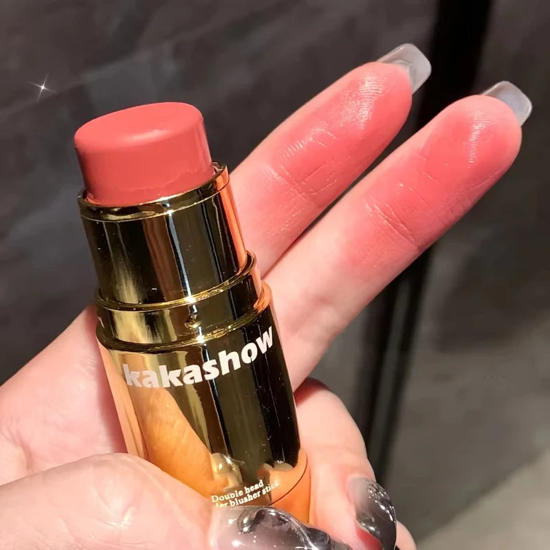 Barra de Rubor Cremoso 2 en 1 con Esponja - Rubor en Barra Larga Duración Acabado Natural para Mejillas y Labios