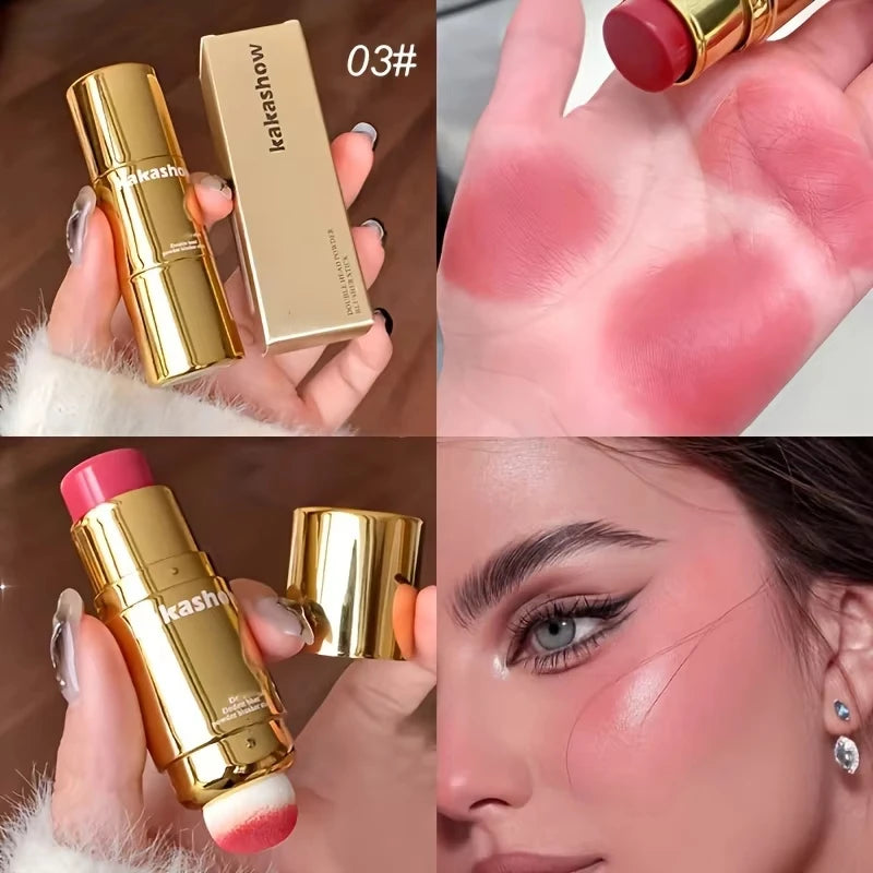 Barra de Rubor Cremoso 2 en 1 con Esponja - Rubor en Barra Larga Duración Acabado Natural para Mejillas y Labios