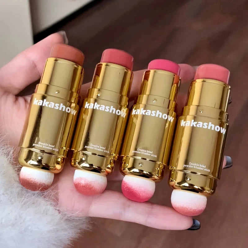 Barra de Rubor Cremoso 2 en 1 con Esponja - Rubor en Barra Larga Duración Acabado Natural para Mejillas y Labios