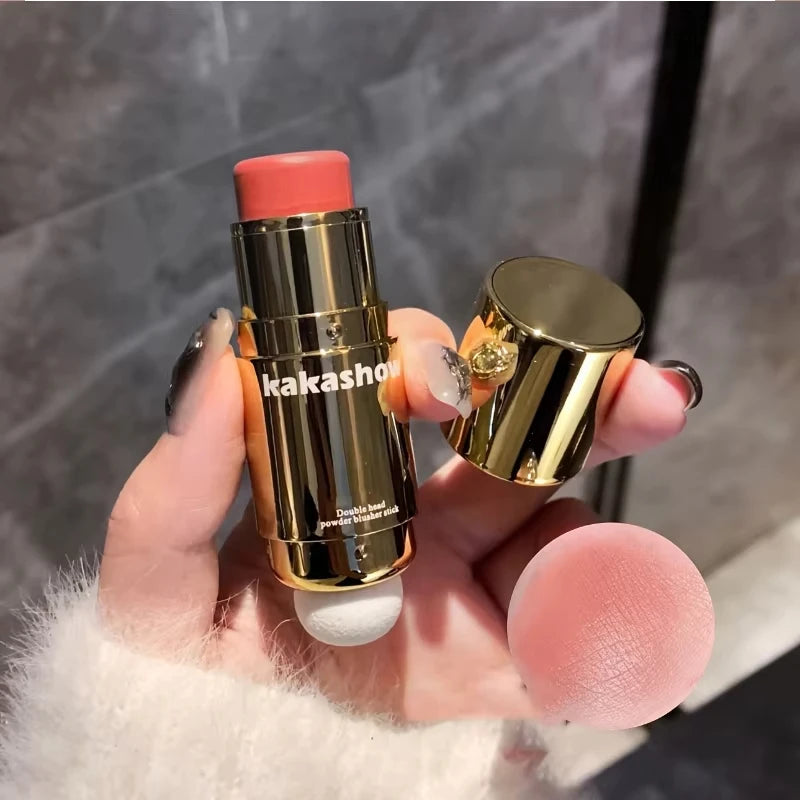 Barra de Rubor Cremoso 2 en 1 con Esponja - Rubor en Barra Larga Duración Acabado Natural para Mejillas y Labios