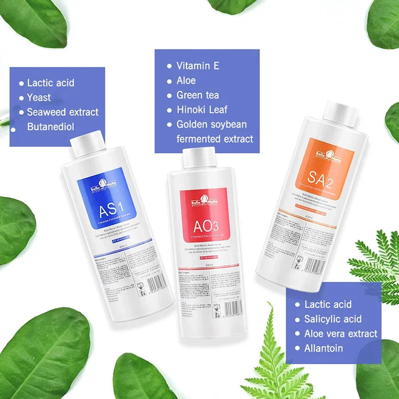Facial Skincare Face Serum AS1 SA2 AO3 Aqua Peel Solution For Facial Machine Skin Deep Cleaning 400ml Kit of 3 Serums