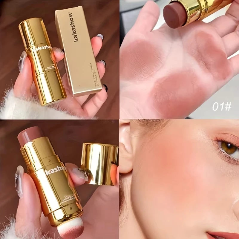 Barra de Rubor Cremoso 2 en 1 con Esponja - Rubor en Barra Larga Duración Acabado Natural para Mejillas y Labios