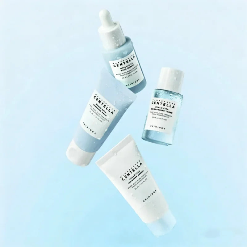 Kit de Viaje Centella y Ácido Hialurónico - 4 Piezas Tónico, Sérum, Crema y Mascarilla Noche